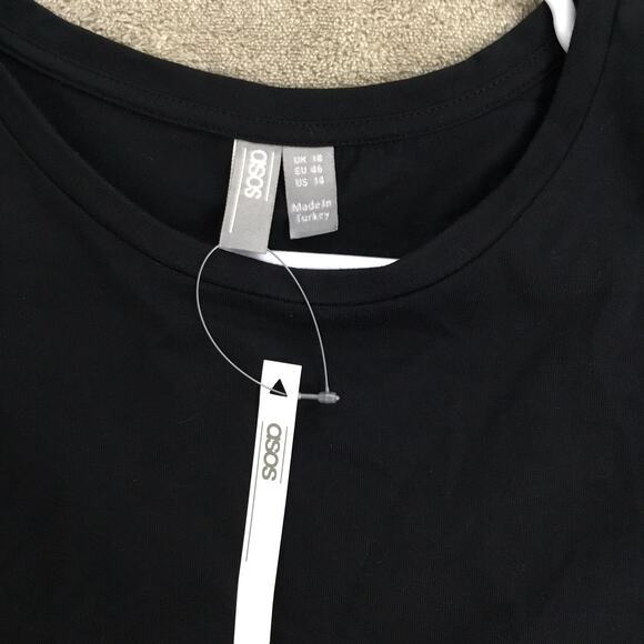 ASOS Black Blouse with Sheer Floral Embroidered Sleeves Sz 14 (L) - Picture 4 of 8